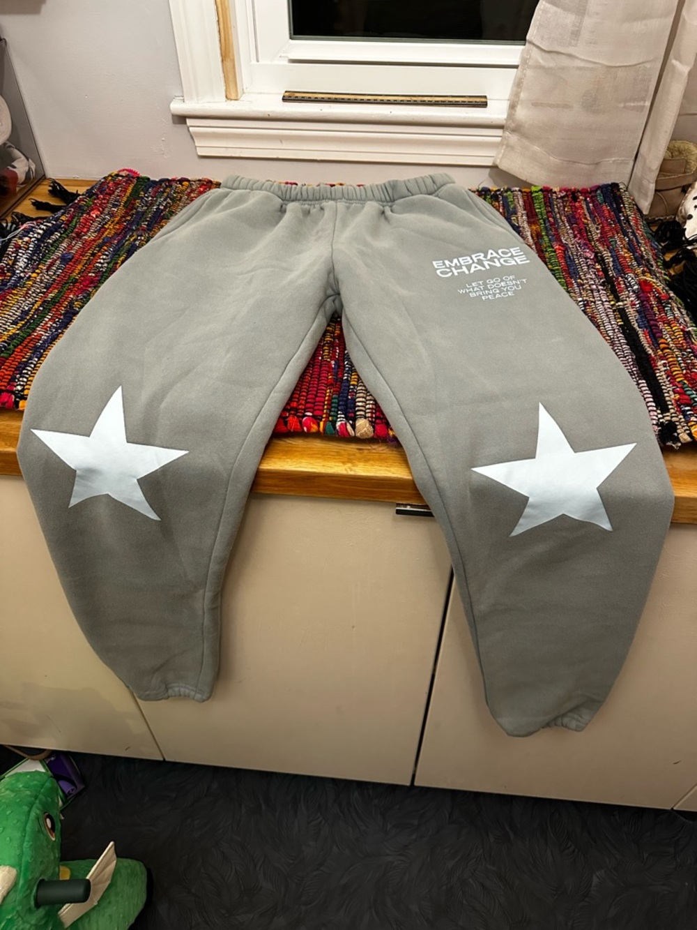 Embrace Change affirmation Gray Star-Print Jogger Pants size XS
